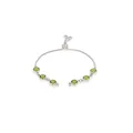 Detail view of adjustable silver bracelet with six brilliant round green zircons - Fluorescent Green