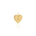 Detailed view of heart-shaped 18K gold-plated pendant with engraved letter K and wavy edge - Letter K Style