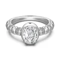 Elegant S925 silver ring with large oval zircon center and beaded band detail - US 5 / Oval Cut Beaded Band (DY121178)