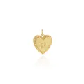 Detailed view of an 18K gold plated heart pendant with embossed letter R and radiating ridges - Letter R Style