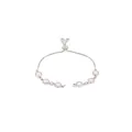 Detail of adjustable silver box chain bracelet with six round light pink crystal stones - Pink