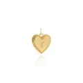 Detailed view of an 18K gold-plated heart pendant featuring a centered engraved letter T - Letter T Style