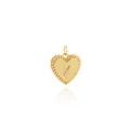 Close-up of 18K gold plated heart pendant with zircon X letter and ribbed edge detail - Letter X Style