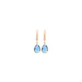 Dettaglio macro di orecchini a goccia placcati oro 18K con pietre blu e perle - Blu navy