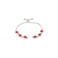 Detail of red gemstone bracelet with silver chain and adjustable sliding clasp - Red