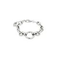 Polished silver geometric chunky link chain bracelet with a large central ring and lobster clasp - White Gold
