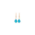 Dettaglio orecchini placcati oro 18K con gemma blu a goccia e tre piccole perle - Blu-Verde