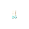 Dettaglio di orecchini a goccia placcati oro 18K con zircone blu e tre perle bianche - Blu lago