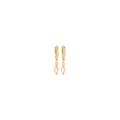 Close-up of 18K gold drop earrings with pink marquise stones and zircon accents - Marquise Pendant (04738) / Gold with Pink Gemstone