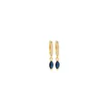 Detailed close-up of 18K gold-plated earrings with blue marquise-cut gems and zircon hoops - Marquise Pendant (04738) / Gold with Navy Blue Gemstone