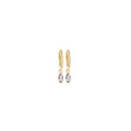 Close-up of 18K gold earrings with marquise purple gems and pavé zircon accents - Marquise Pendant (04738) / Gold with Purple Gemstone