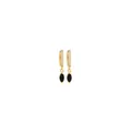 Close-up of 18K gold-plated hoops featuring white zircon and black marquise-cut gems - Marquise Pendant (04738) / Gold With Black Stone