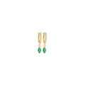 Macro detail of 18K gold-plated drop earrings with green marquise-cut gems and zircons - Marquise Pendant (04738) / Gold with Dark Green Gemstone