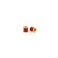 Detail of red enamel cylinder beads with 18K gold plated edges for DIY jewelry making - Red / [product Attributes] Showing Two [jewelry Accessories/beads] Visually Appearing To Have A [drum-shaped/cylindrical] Structure. The Central Part Features A Vibrant [red Enamel/oil Drop] Finish While The Edges At Both Ends Exhibit A Bright [gold Metallic] Texture And Have A Noticeable [central Perforation].