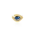 Macro detail of 18K gold plated evil eye pendant with textured finish and blue center - Blue White Stripe (Style 2)