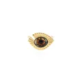 Detailed view of 18K gold-plated Evil Eye charm with enamel finish and double rings - Amber Brown Eye (Style 5)