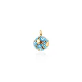 Detailed view of 18K gold-plated spherical evil eye charm with blue enamel patterns - Lake Blue