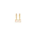 Detailed view of 18K gold plated huggie earrings with a light pink square zircon pendant - Champagne