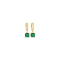 Detail of 18K gold plated earrings with emerald green square stone and micro zircon inlay - Dark Green