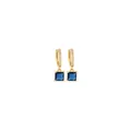 Detail of 18K gold plated hoop earrings with blue square zircon and micro pavé crystals - Navy Blue