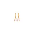 Detail of 18K gold plated hoop earrings with square pink zircon and micro-pave crystals - Pink