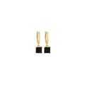 Detail of 18K gold-plated earrings featuring cubic zirconia and square black gemstone - Black