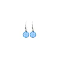 Vue détaillée de boucles d'oreilles plaquées or 18K avec zircon bleu rond et monture argent - Bleu sarcelle