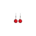Détail de boucles d'oreilles pendantes rondes plaquées argent avec cristaux rouges - Rouge