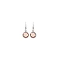 Détail de boucles d'oreilles créoles dorées 18K avec pendentif zircon champagne rond sur blanc - Or rose