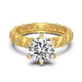Gold s925 silver croissant ring with round brilliant diamond and twisted pave band - Size 5 / Round Twist Style (DY121235) / Gold
