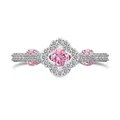 Elegant S925 silver ring with pink clover-shaped zircon stones and pavé accents - Pink Zircon Clover Style (DY121130)
