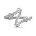 Silver S925 open ring with zigzag design and pavé set pink zircon stones for women - Size 5 / Z-Shape Micro-Pave Ring (DY121129) / Platinum (DY121129)
