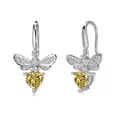 S925 sterling silver bee drop earrings with heart-shaped yellow zircon accents - Bee Yellow Zirconia Silver