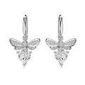 Elegante Bienen-Ohrhänger aus S925 Sterlingsilber mit Herz-Zirkonia und Lever-Back Verschluss - 12.4x21mm / Weißgold Weiß Herz Zirkonia Ohrringe
