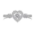 Sparkling S925 sterling silver heart-shaped ring with pavé-set zircons in silver finish - Size 5 / Heart Center Stone Style (DY121128) / White Gold