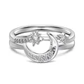 S925 sterling silver star and moon ring with pavé cubic zirconia in a white gold finish - Moon and Star Style (DY121008)-Size 7