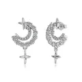 Elegant S925 silver crescent moon earrings with cubic zirconia and star tassel charms - Star Moon White Zirconia