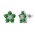S925 sterling silver flower stud earrings with green zircon petals and white center - Green Zirconia Silver Stud