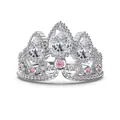 Elegant S925 sterling silver crown ring featuring pear-cut zircon and pink accent stones - US 6 / Silver