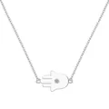 S925 sterling silver Hamsa Hand necklace with sparkling zircon stone on a cable chain - 925 Silver / Silver
