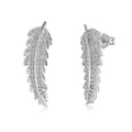 Elegant S925 sterling silver leaf stud earrings featuring shimmering zircon accents - Silver Color Feather