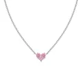 Elegante Halskette aus S925 Sterlingsilber mit rosa herzförmigem Zirkonia-Anhänger - Weißgold Rosa Strass (DY190890-S-W-PK)