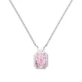 S925 Sterling Silber Halskette mit rechteckigem rosa Carbon Diamant Anhänger - Weißgold Rosa Strass (DY190885-S-W-PK)