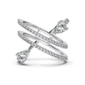 Multi-layer S925 silver spiral ring with pave zircons and pear-cut diamonds - Spiral Layered Pear Cut Style (DY121107)-Size 6