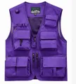 Purple multi-pocket functional vest with V-neck zipper and breathable mesh lining - Deep purple