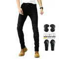 Jeans da moto neri elasticizzati con protezioni CE rimovibili e inserti a soffietto - XS / Nero (Protezione Estesa)