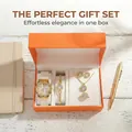 Women's quartz watch set with rhinestones and jewelry in a premium orange gift box - Gold