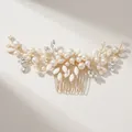 Pettine per capelli fatto a mano con perle e strass dorati per acconciatura sposa - Pettine per capelli a vite con perle artificiali e strass dorati