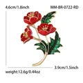 Exquisito broche de flor de amapola roja con esmalte verde y base de aleación dorada - Oro KC & Rojo