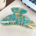 Große Haarklammer aus Acetat mit blau-gelber Marmorierung für dickes Haar geeignet - Ölgemälde Blau 10.5cm